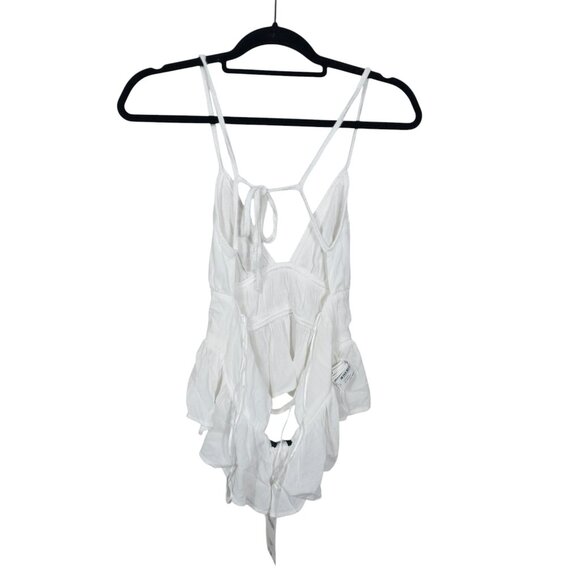 NWT Zara White Sleeveless Tank Top Strappy Tie Back Flare SZ M - Picture 2 of 11